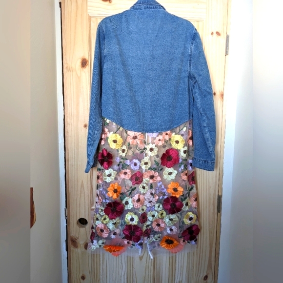 Denim Floral Maxi Shirt fits like L/XL - Picture 2 of 11